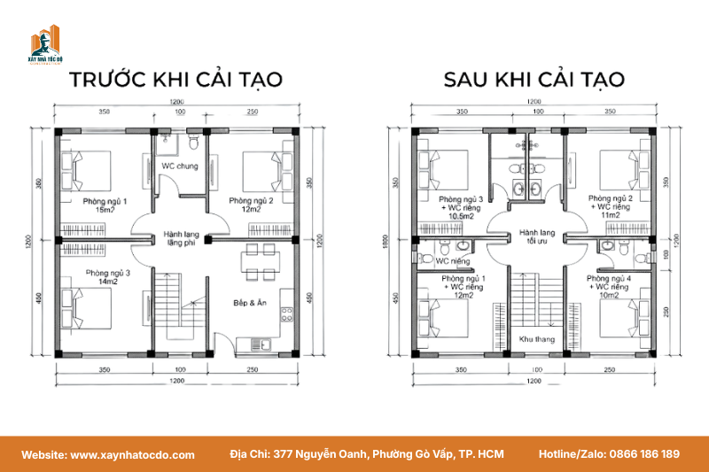 Bản vẽ 2D của dịch vụ cải tạo mặt bằng kinh doanh giúp tăng số lượng phòng.