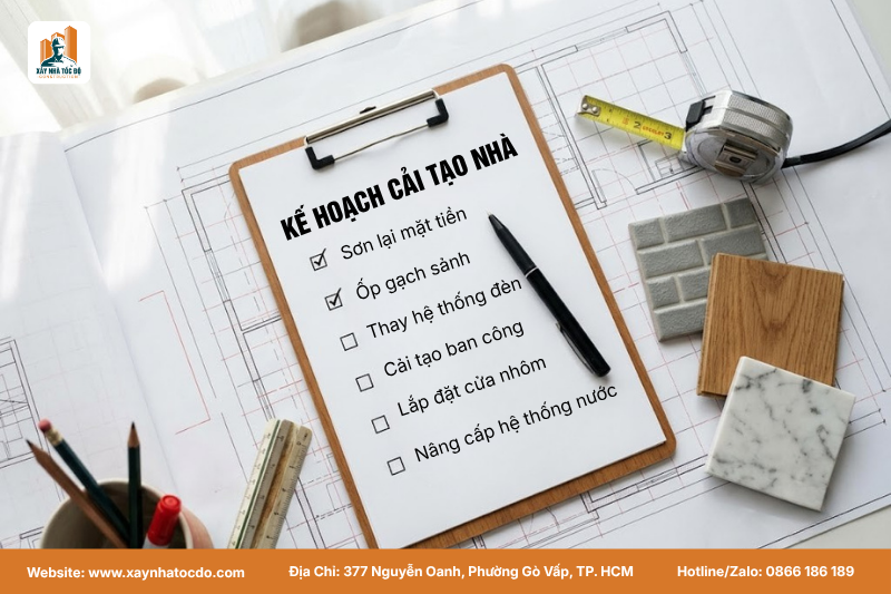 Checklist các hạng mục cần chuẩn bị khi cải tạo mặt tiền và khu vực sinh hoạt chung.