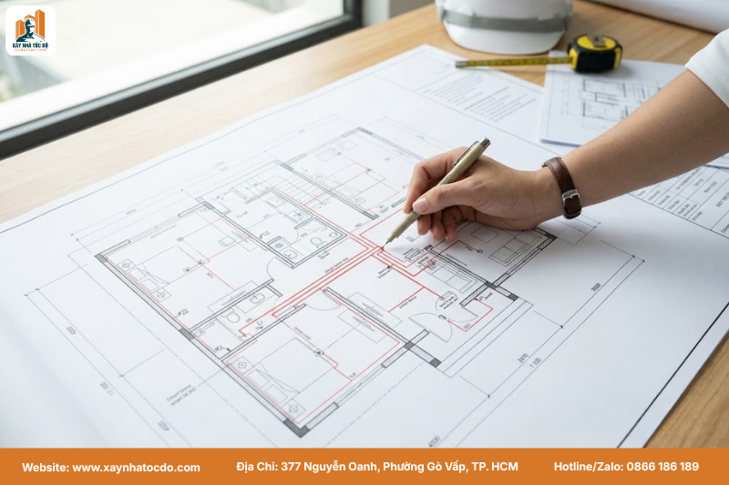 Bản vẽ kỹ thuật tích hợp giải pháp smarthome trong xây dựng nhà ở, thể hiện hệ thống dây điện âm tường.