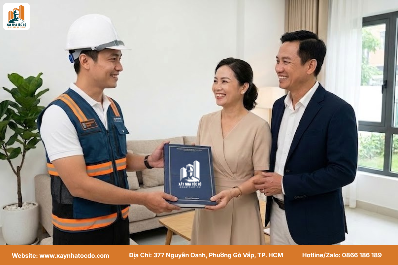 Kỹ sư Xây Nhà Tốc Độ bàn giao bộ cẩm nang vận hành sau bàn giao chuyên nghiệp cho chủ đầu tư.