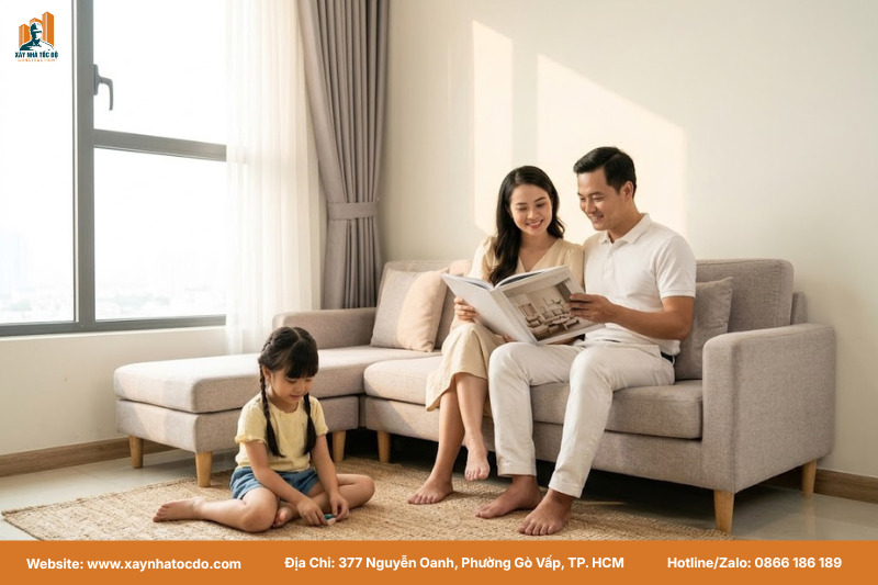 Gia đình an tâm tận hưởng ngôi nhà mới nhờ quy trình khắc phục sau bàn giao minh bạch.