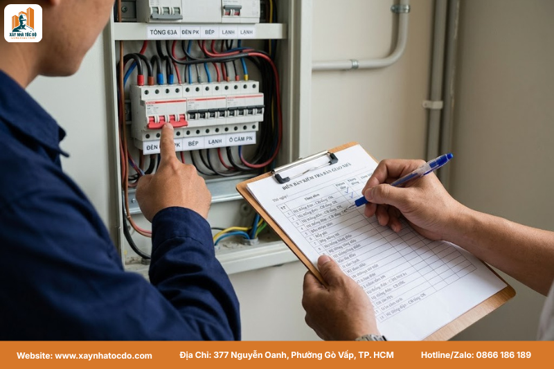 Chủ đầu tư và kỹ sư cùng kiểm tra checklist bàn giao theo cẩm nang vận hành sau bàn giao.