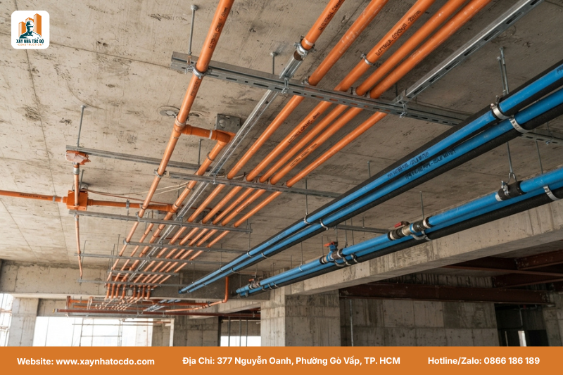 Hệ thống M&E được lắp đặt cẩn thận, một phần không thể thiếu khi tìm hiểu hoàn thiện thi công là gì.
