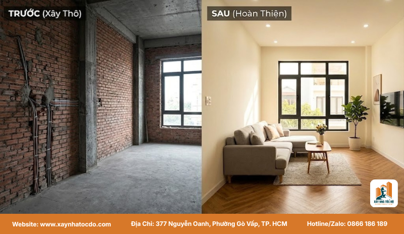 So sánh trực quan trước và sau khi hoàn thiện thi công là gì để thấy sự khác biệt.