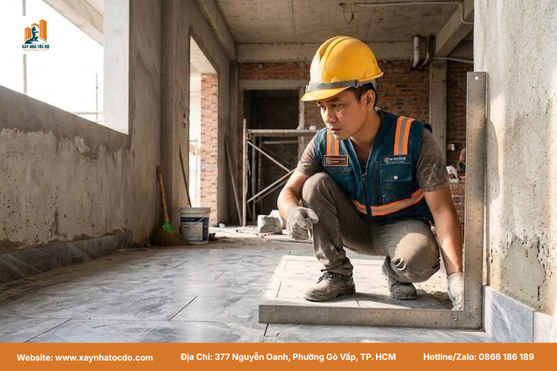 Kỹ sư Xây Nhà Tốc Độ giám sát công trình để tiết kiệm chi phí thi công hoàn thiện.