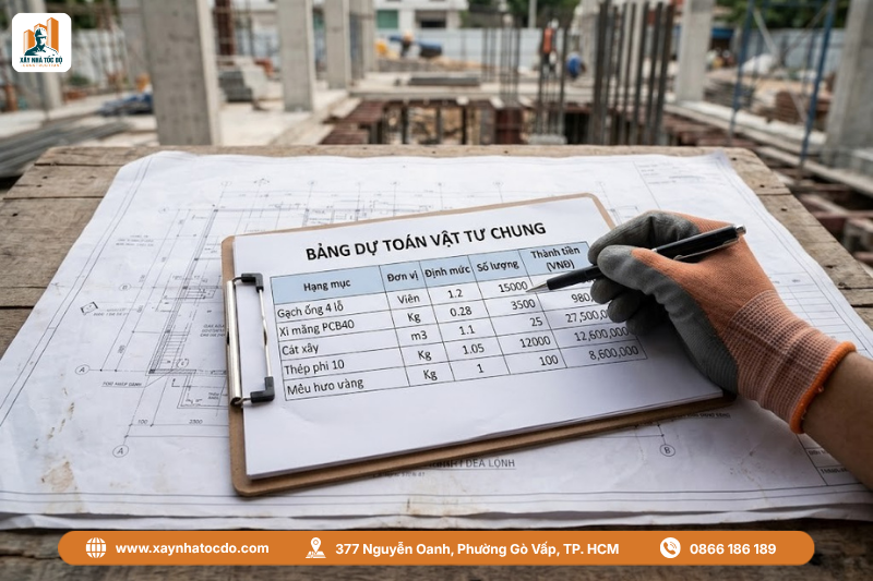 Bảng tính chi tiết giúp kiểm soát định mức và hao hụt vật tư xây tô chính xác.