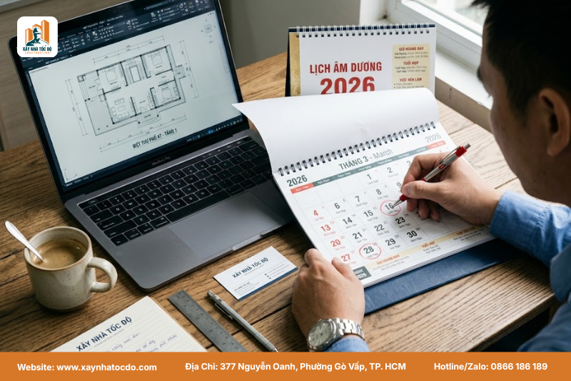 Chuyên gia phong thủy xem ngày động thổ năm 2026 Bính Ngọ trên lịch.
