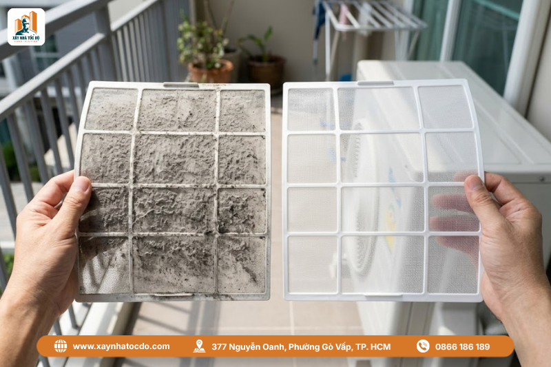 So sánh tấm lưới lọc điều hòa bẩn và sạch, một lỗi sai phổ biến trong quy trình vận hành HVAC.