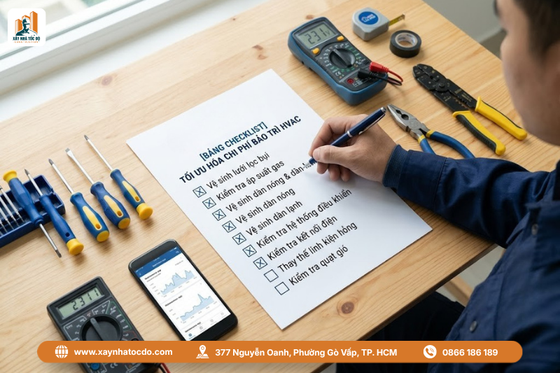 Checklist tóm tắt quy trình vận hành HVAC và bảo trì định kỳ.