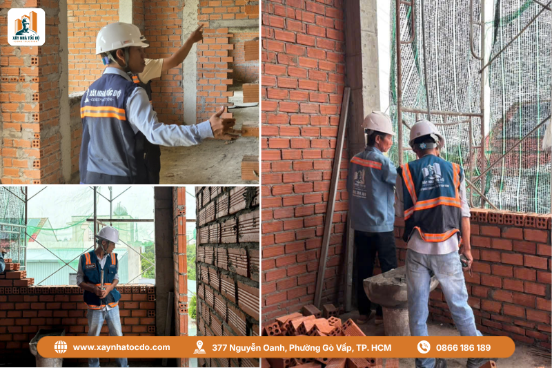 Kỹ sư giám sát công trường để kiểm soát định mức và hao hụt vật tư xây tô.