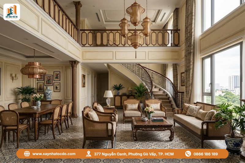 Nét đẹp hoài cổ và quyến rũ của phong cách Indochine trong thiết kế duplex.