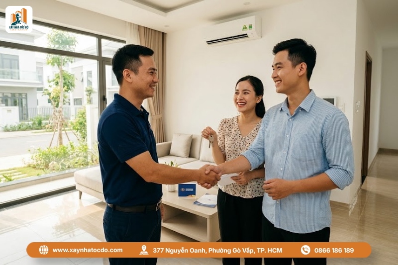 Xây Nhà Tốc Độ cam kết không phát sinh chi phí nhờ quy trình nghiệm thu ốp lát gạch chặt chẽ.