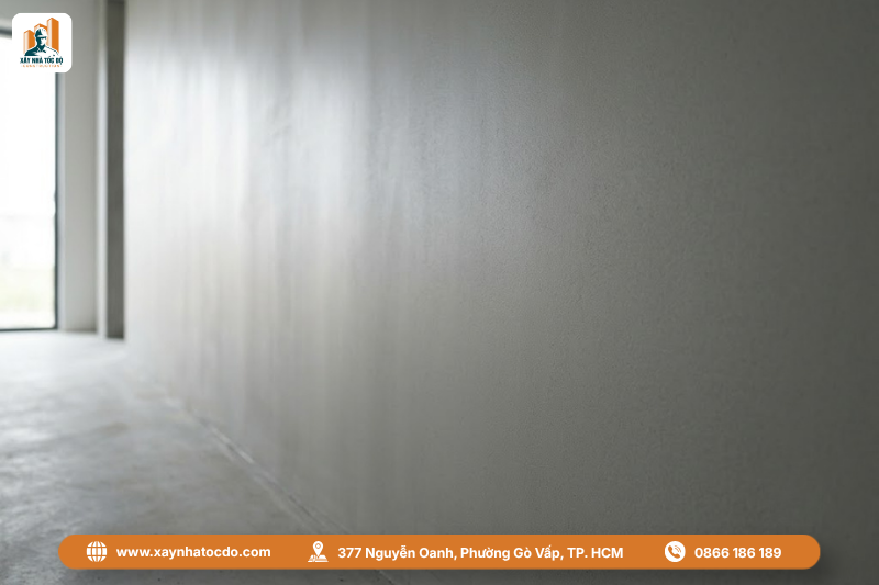 Bề mặt tường phẳng mịn sau khi áp dụng đúng quy cách đóng lưới thép.