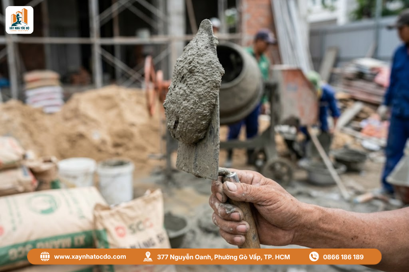 Kiểm tra độ dẻo vữa xây tô trong quy trình nghiệm thu tỷ lệ trộn vữa, bê tông.