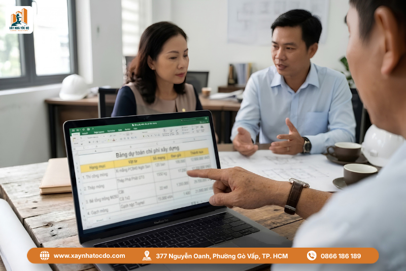 Bảng dự toán chi tiết giúp quản lý chi phí hiện trường một cách minh bạch và rõ ràng.