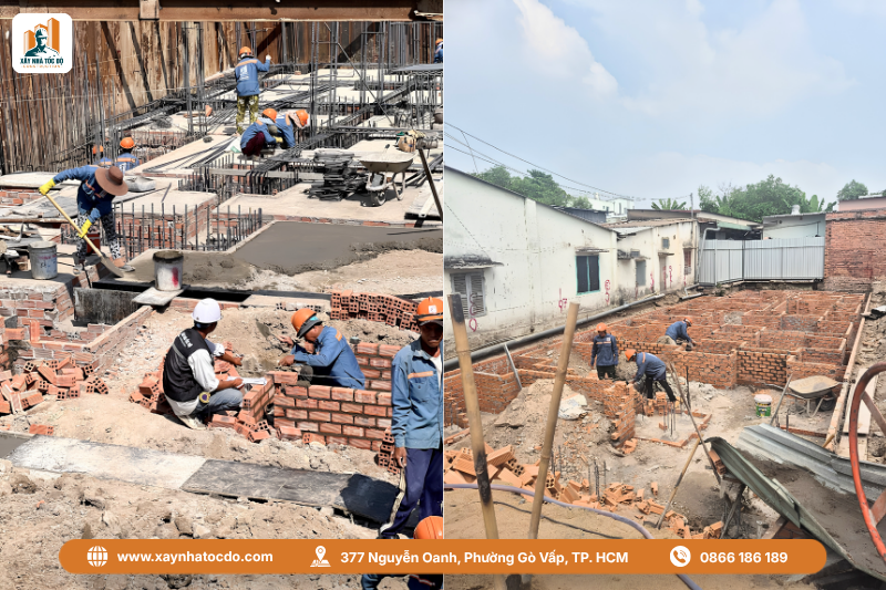 Kỹ sư kiểm soát chất lượng thi công phần kết cấu thép móng tại công trình.