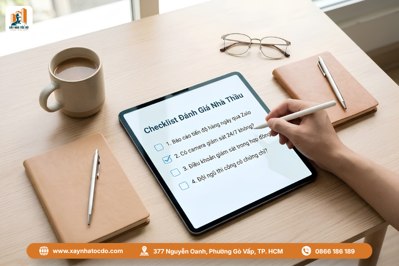 Chủ đầu tư kiểm tra nhà thầu qua checklist cho hệ báo cáo giám sát từ xa.