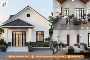Phối cảnh một mẫu nhà phố giá rẻ mái Thái đã được tinh giản chi tiết trang trí.