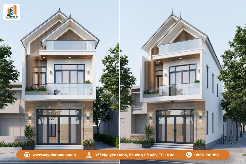 Mẫu kiến trúc nhà phố đẹp 2026 mái Thái hiện đại.