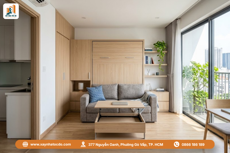 Nội thất đa năng trong một căn hộ studio, một trong các xu hướng thiết kế nội thất CHDV mới nhất.