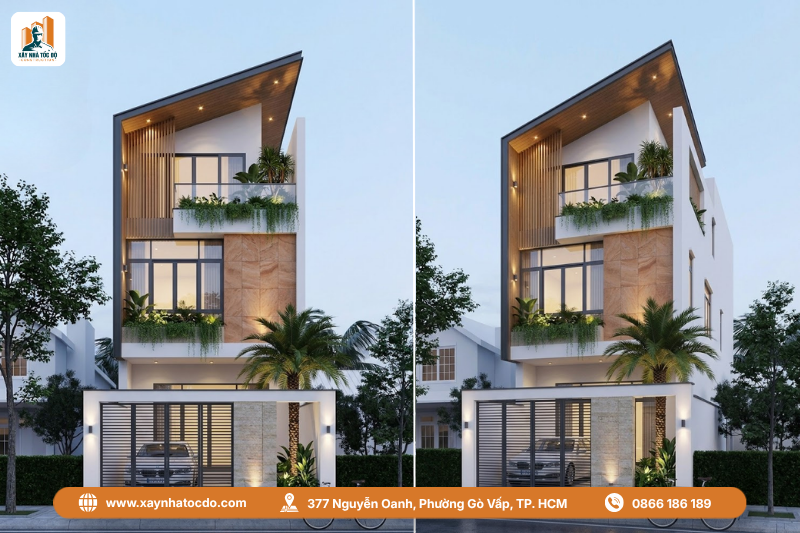 Mẫu kiến trúc nhà phố 2026 thiết kế mái lệch độc đáo