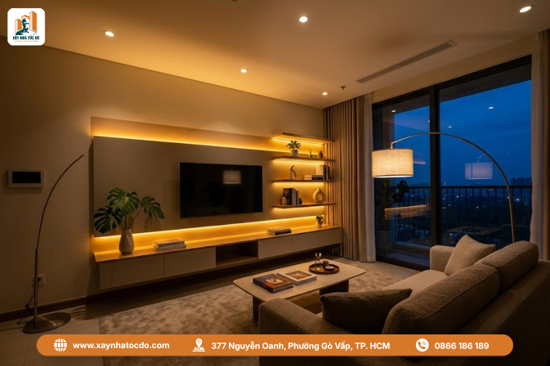 Hệ thống chiếu sáng đa lớp, một xu hướng nội thất CHDV mới nhất để tạo không gian ấm cúng.