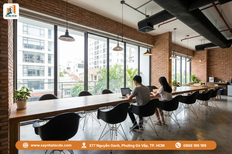 Không gian co-working chung, một xu hướng nội thất CHDV mới nhất để thu hút khách thuê.