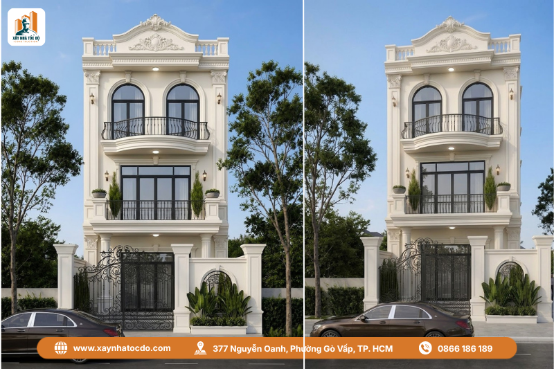 Mẫu kiến trúc nhà phố 2026 mang phong cách tân cổ điển hiện đại.