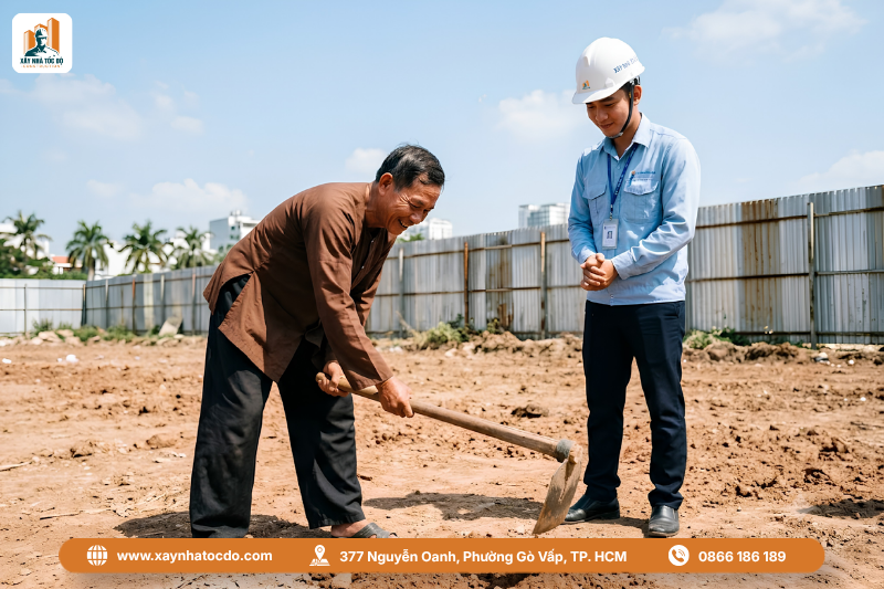 Thủ tục mượn tuổi để xem ngày khởi công xây nhà được thực hiện đúng cách.